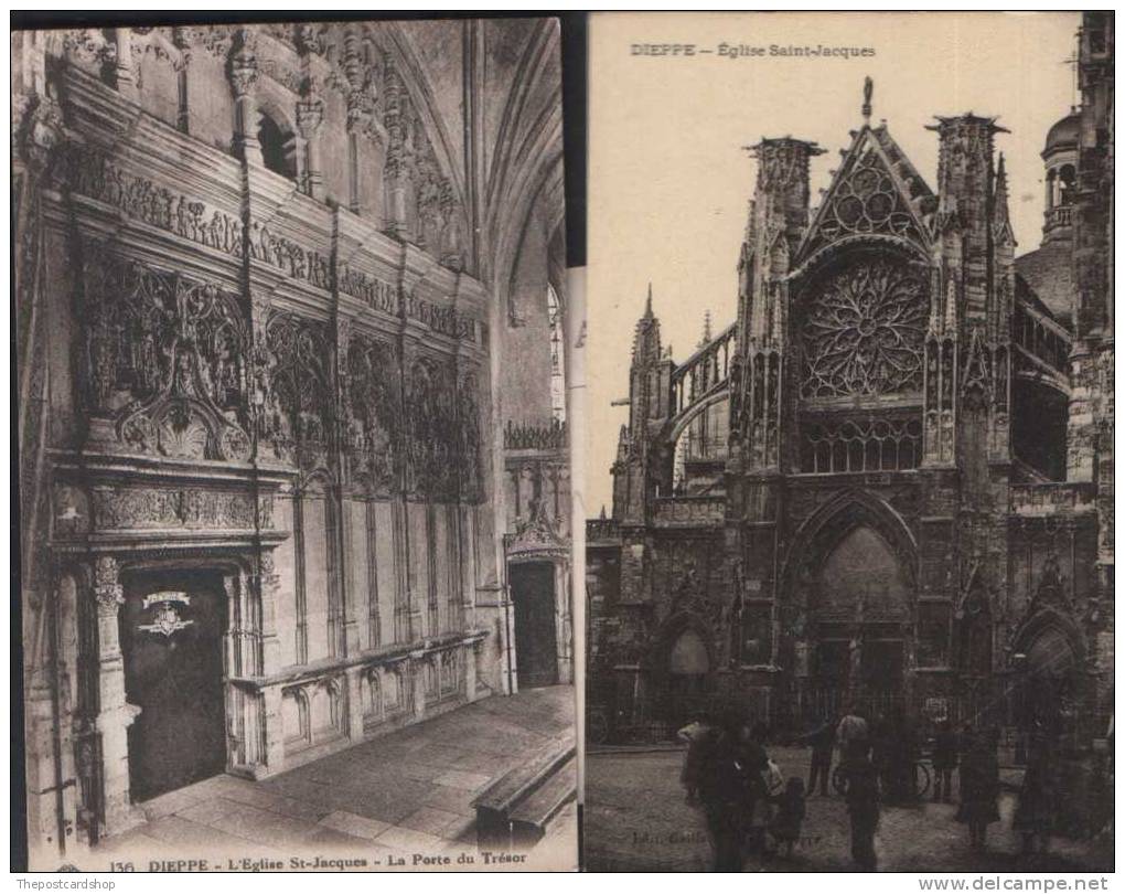 2 DEUX CARTES POSTALES ANCIENNES DE DIEPPE L'EGLISE MORE FRANCE LISTED @ 1 EURO OR LESS - Dieppe