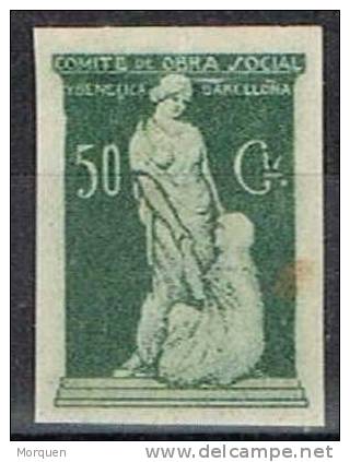 Obra Social Beneficencia BARCELONA, 50 Cts Verde, Guerra Civil * - Spanish Civil War Labels