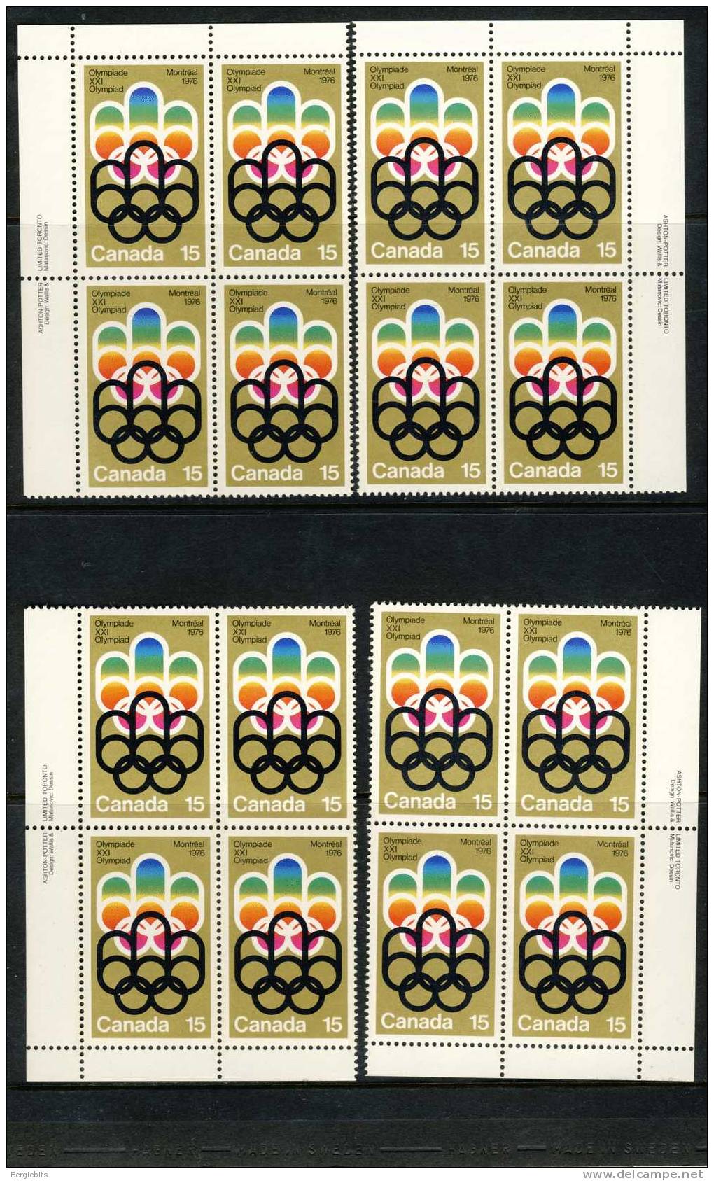 1973 Canada Complete MNH Set Of Plateblocks All 4 Corners " 1976 Montreal Olympic Games " - Plattennummern & Inschriften