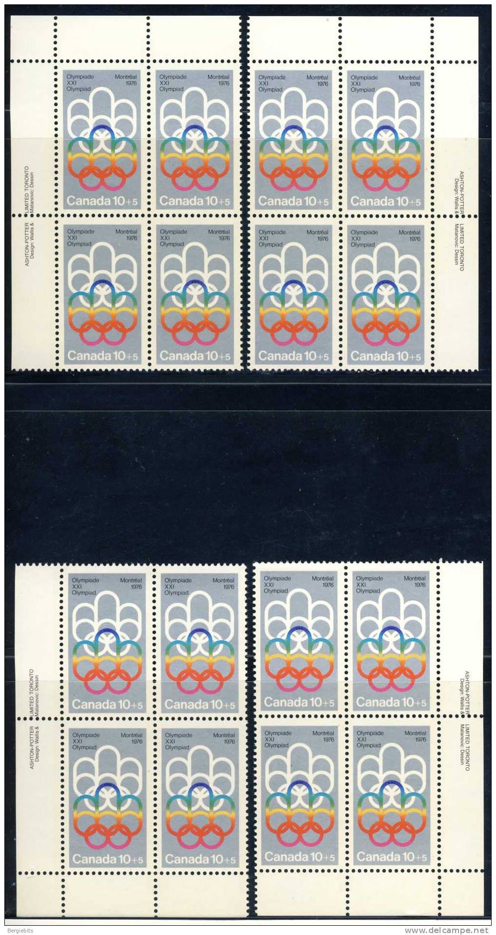 1974 Canada Complete Set Of Plateblocks All 4 Corners Each MNH " Montreal Olympic Games " Semipostals - Num. Planches & Inscriptions Marge