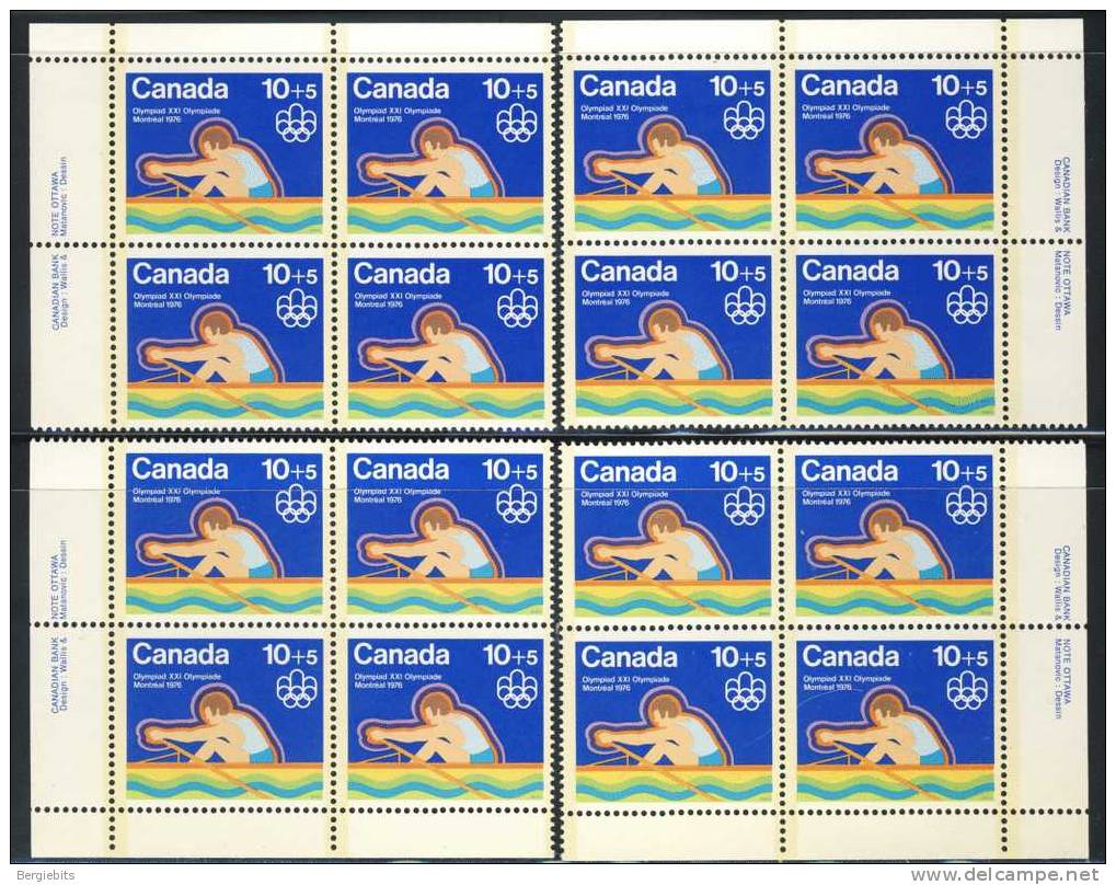 1975 Canada Complete Set Of Plateblocks All 4 Corners Each MNH " Montreal Olympic Games " Semipostals - Num. Planches & Inscriptions Marge