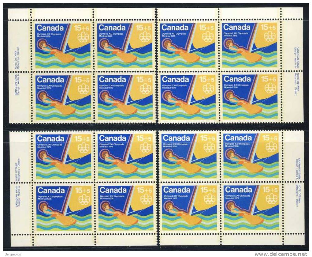 1975 Canada Complete Set Of Plateblocks All 4 Corners Each MNH " Montreal Olympic Games " Semipostals - Num. Planches & Inscriptions Marge