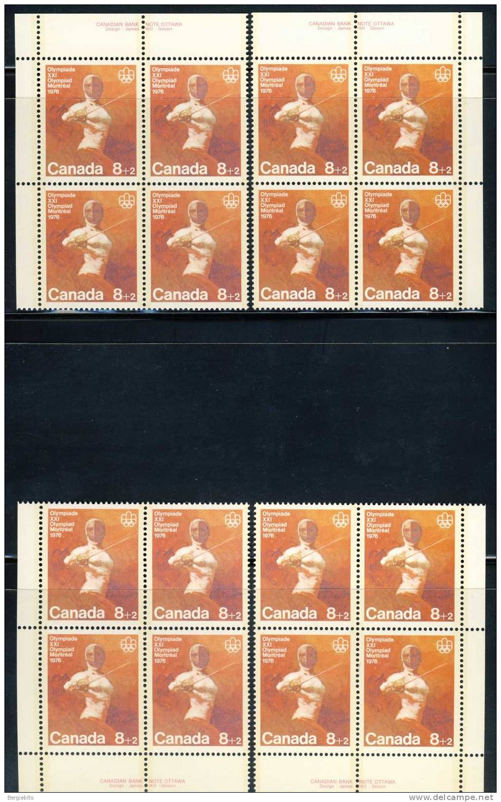 1975 Canada Complete Set Of Plateblocks All 4 Corners Each MNH " Montreal Olympic Games " Semipostals - Plattennummern & Inschriften