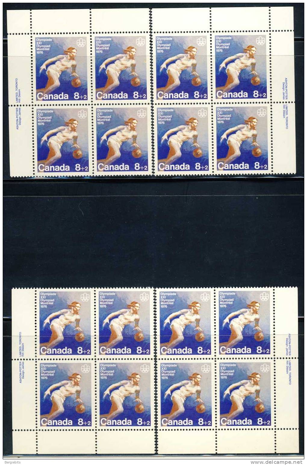 1976 Canada Complete Set Of Plateblocks All 4 Corners Each MNH " Montreal Olympic Games " Semipostals - Num. Planches & Inscriptions Marge