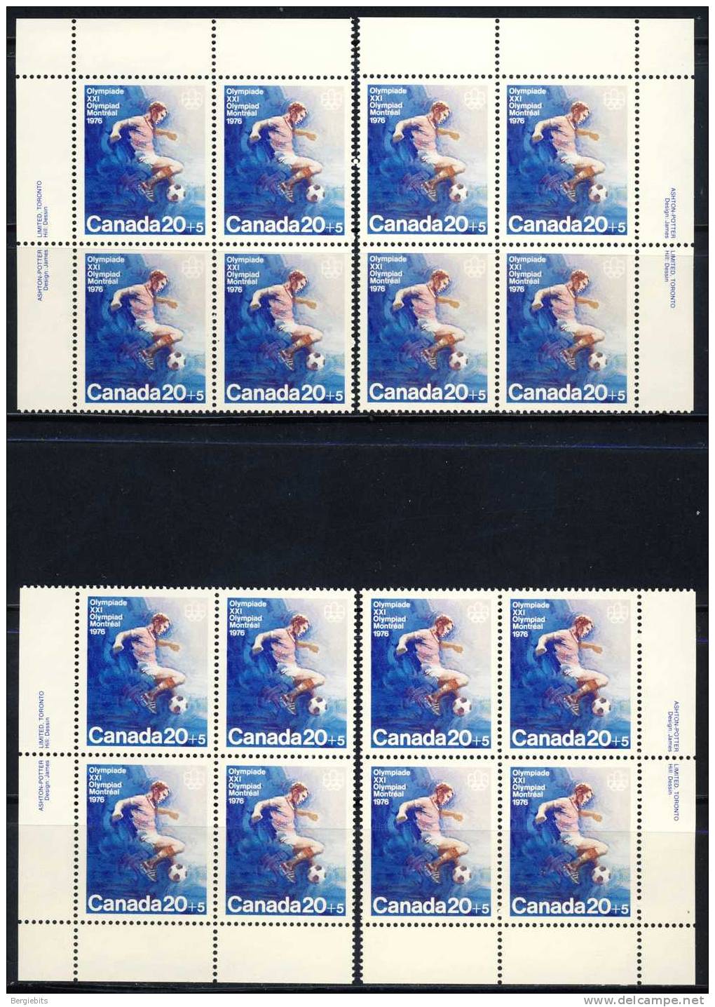 1976 Canada Complete Set Of Plateblocks All 4 Corners Each MNH " Montreal Olympic Games " Semipostals - Plattennummern & Inschriften