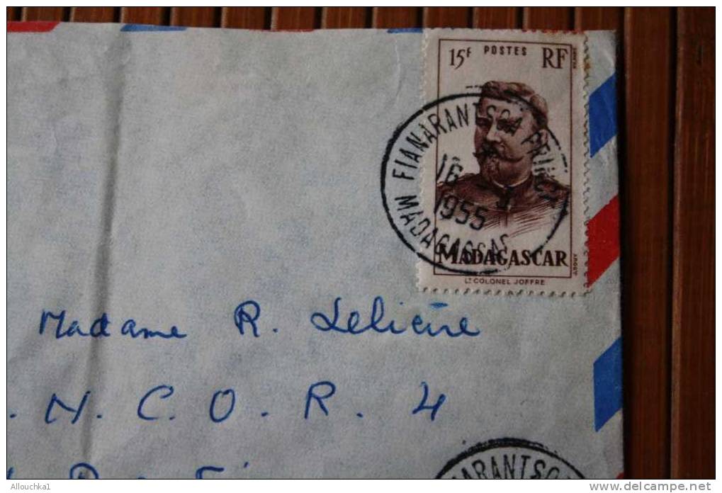 1955 LETTRE DE MADAGASCAR > FIANARANTSOA >  EX COLONIE FRANCAISE P/ FLERS PAR  AVION -- CACHET MANUELS LISIBLES POSTE - Lettres & Documents