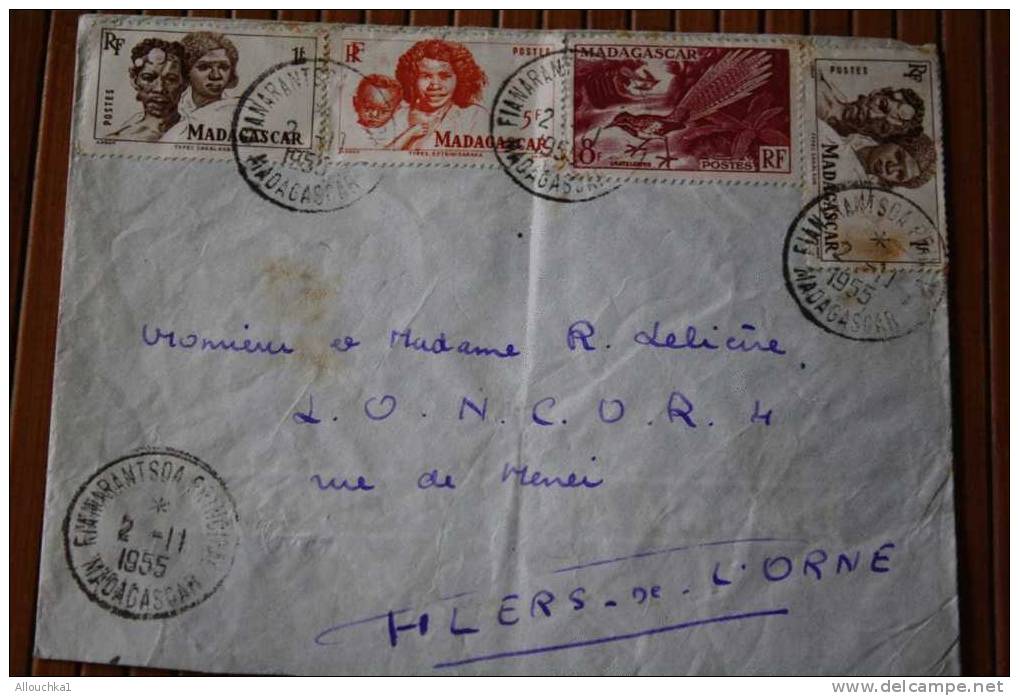 1955 LETTRE DE MADAGASCAR  > FIANARANTSOA >  EX COLONIE FRANCAISE P/ FLERS PAR  AVION -- CACHET MANUELS LISIBLES POSTE - Covers & Documents