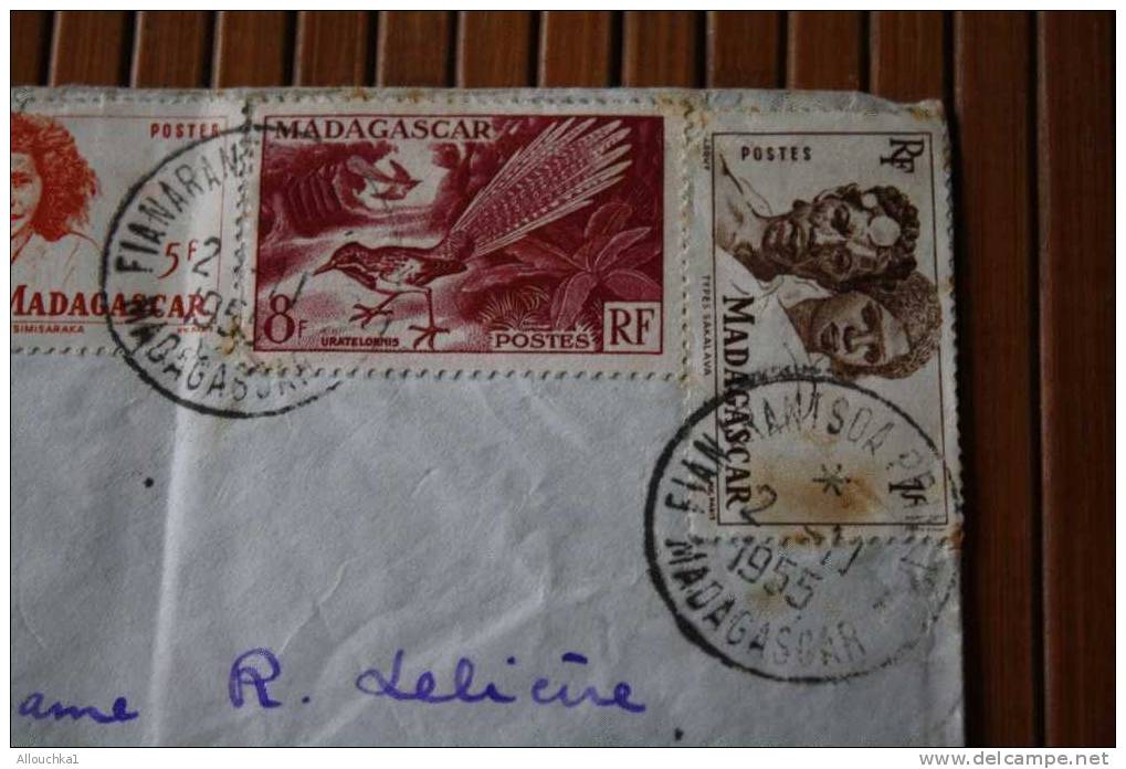 1955 LETTRE DE MADAGASCAR  > FIANARANTSOA >  EX COLONIE FRANCAISE P/ FLERS PAR  AVION -- CACHET MANUELS LISIBLES POSTE - Covers & Documents