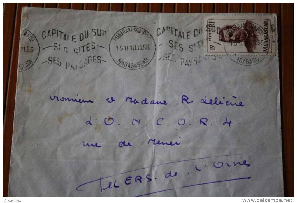1955 LETTRE DE MADAGASCAR > FIANARANTSOA >FLAMME CAPITALE DU SUD  SES SI  EX COLONIE FRANCAISE P/ FLERS PAR  AVION -- - Covers & Documents