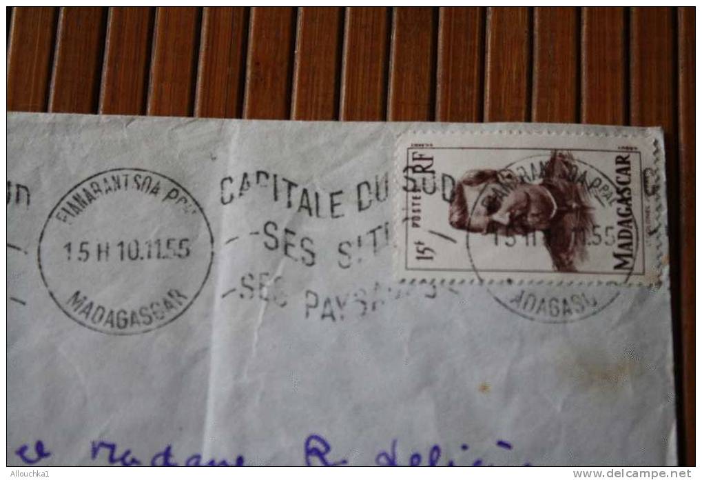 1955 LETTRE DE MADAGASCAR > FIANARANTSOA >FLAMME CAPITALE DU SUD  SES SI  EX COLONIE FRANCAISE P/ FLERS PAR  AVION -- - Covers & Documents