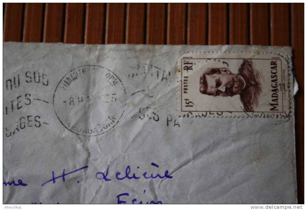 1955 LETTRE DE MADAGASCAR  FIANARANTSOA >FLAMME CAPITALE DU SUD  SES SI  EX COLONIE FRANCAISE P/ FLERS PAR  AVION -- - Covers & Documents