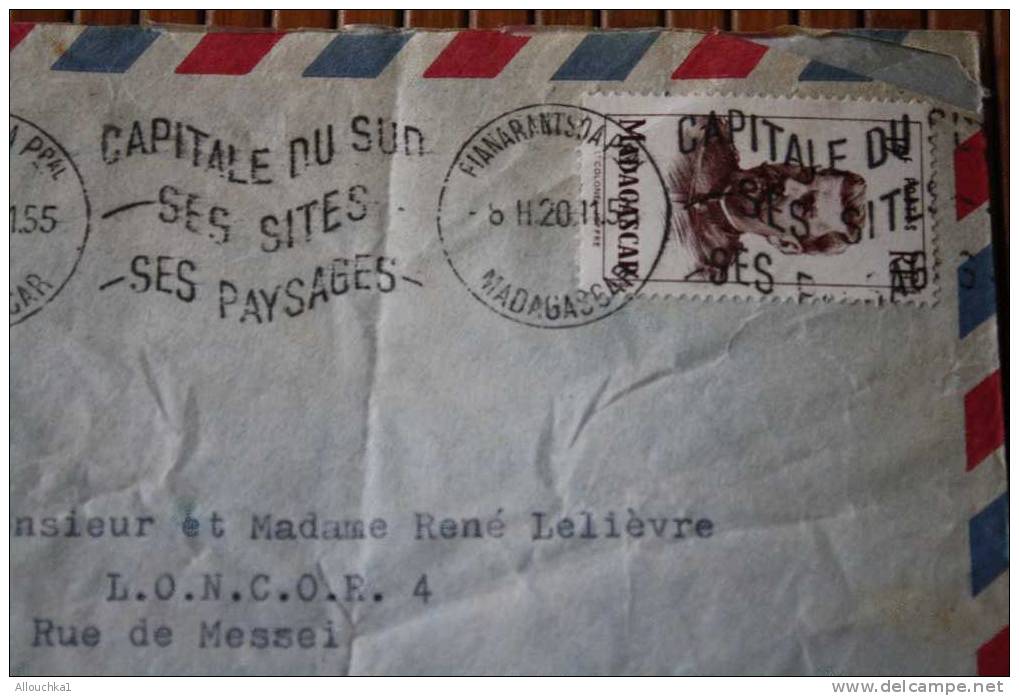 1955 LETTRE DE MADAGASCAR = > FIANARANTSOA >FLAMME CAPITALE DU SUD  SES SI  EX COLONIE FRANCAISE P/ FLERS PAR  AVION -- - Covers & Documents