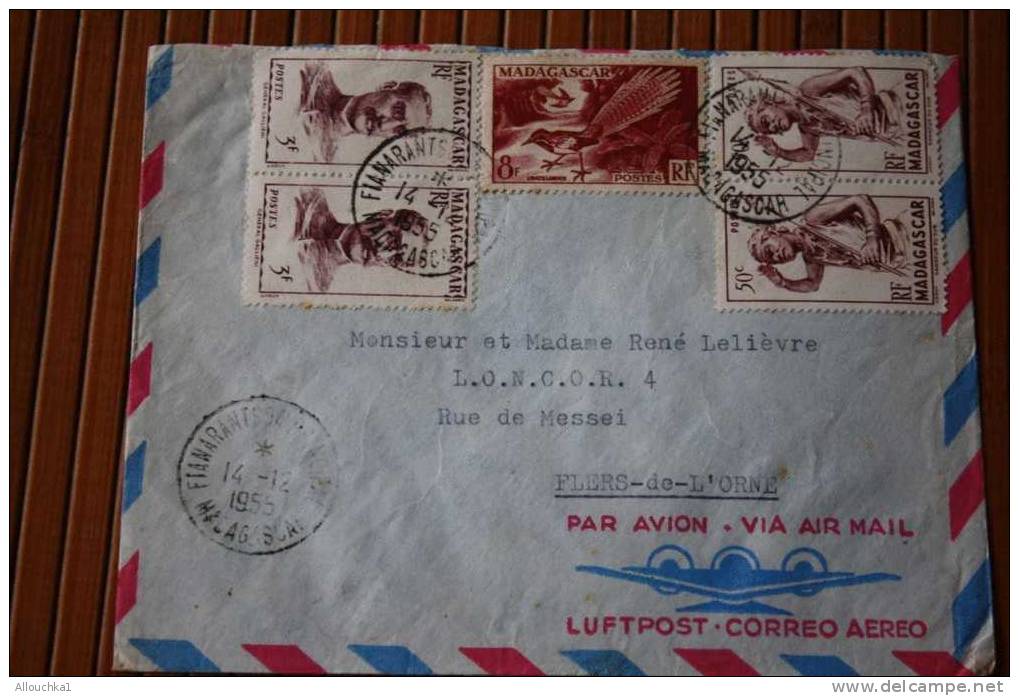 1955 LETTRE DE MADAGASCAR = > FIANARANTSOA >FLAMME CAPITALE DU SUD  SES SI  EX COLONIE FRANCAISE P/ FLERS PAR  AVION -- - Cartas & Documentos