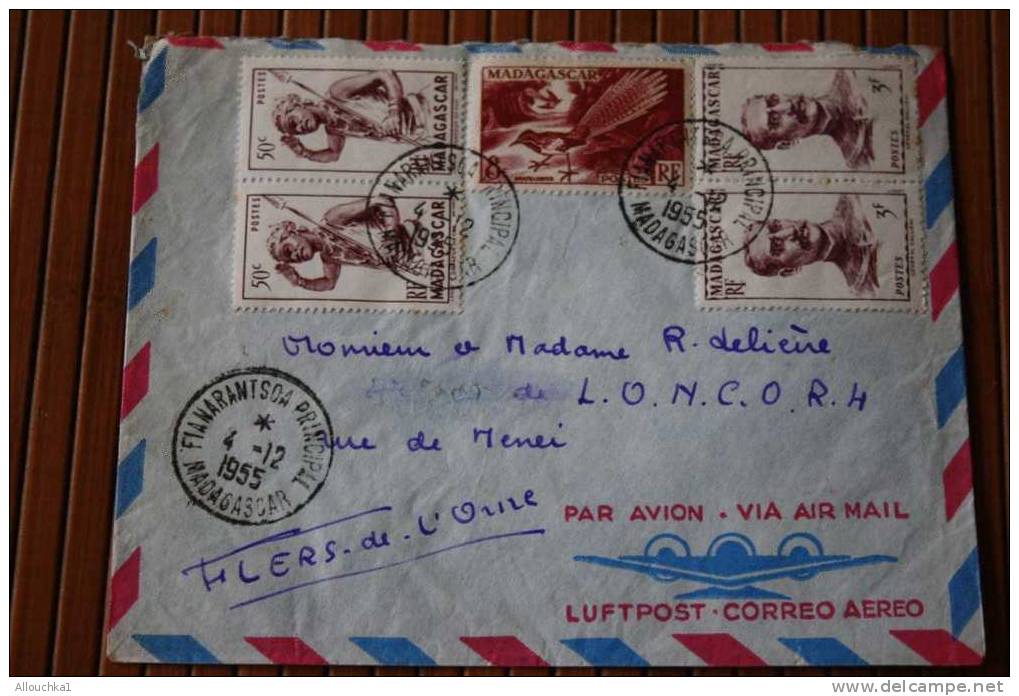 1955 LETTRE DE MADAGASCAR  > FIANARANTSOA > CACHET MANUELS LISIBLES EX COLONIE FRANCAISE P/ FLERS PAR  AVION -- - Covers & Documents