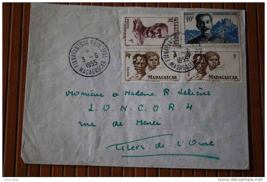 1955 LETTRE DE MADAGASCAR  > FIANARANTSOA > CACHET MANUELS LISIBLES EX COLONIE FRANCAISE P/ FLERS PAR  AVION -- - Covers & Documents