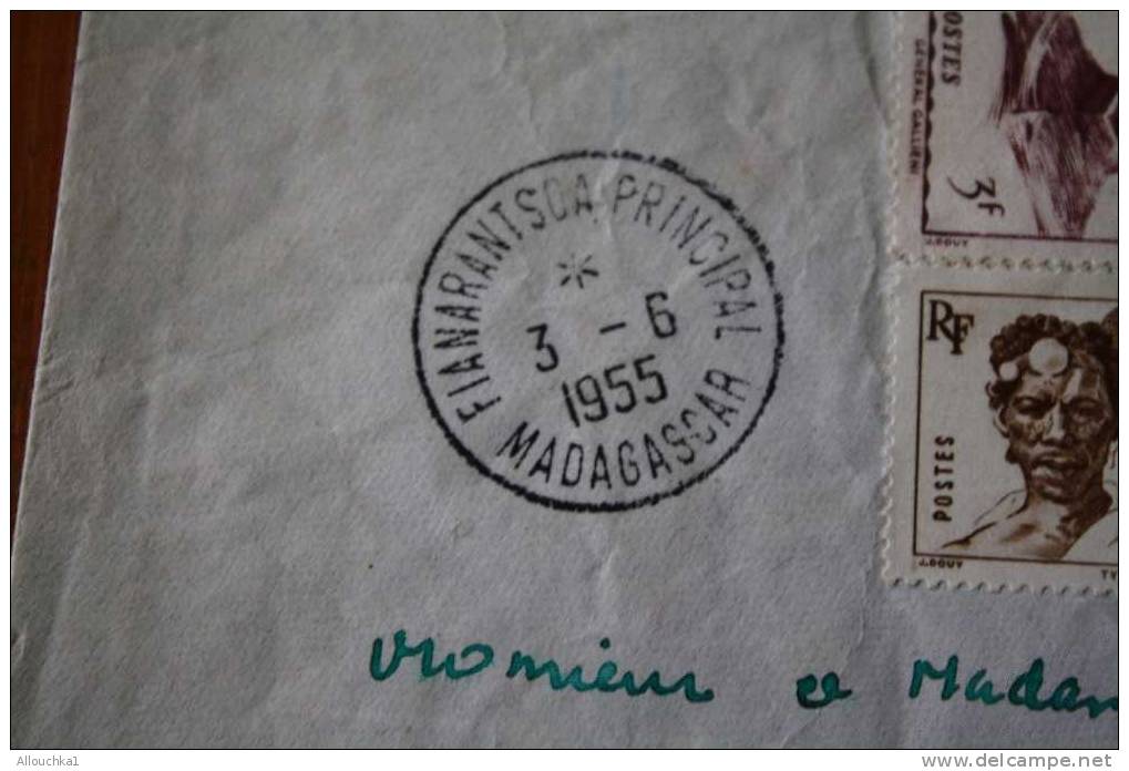 1955 LETTRE DE MADAGASCAR  > FIANARANTSOA > CACHET MANUELS LISIBLES EX COLONIE FRANCAISE P/ FLERS PAR  AVION -- - Cartas & Documentos