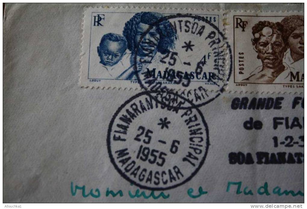 1955 LETTRE DE MADAGASCAR  FIANARANTSOA > CACHET MANUELS LISIBLES EX COLONIE FRANCAISE P/ FLERS PAR AVION -GRIFFE FOI - Cartas & Documentos