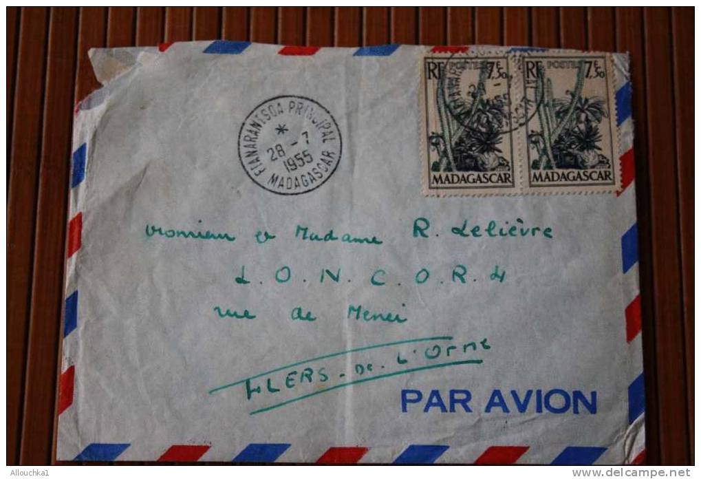 1955 LETTRE DE MADAGASCAR  > FIANARANTSOA > CACHET MANUELS LISIBLES EX COLONIE FRANCAISE P/ FLERS PAR AVION - Cartas & Documentos
