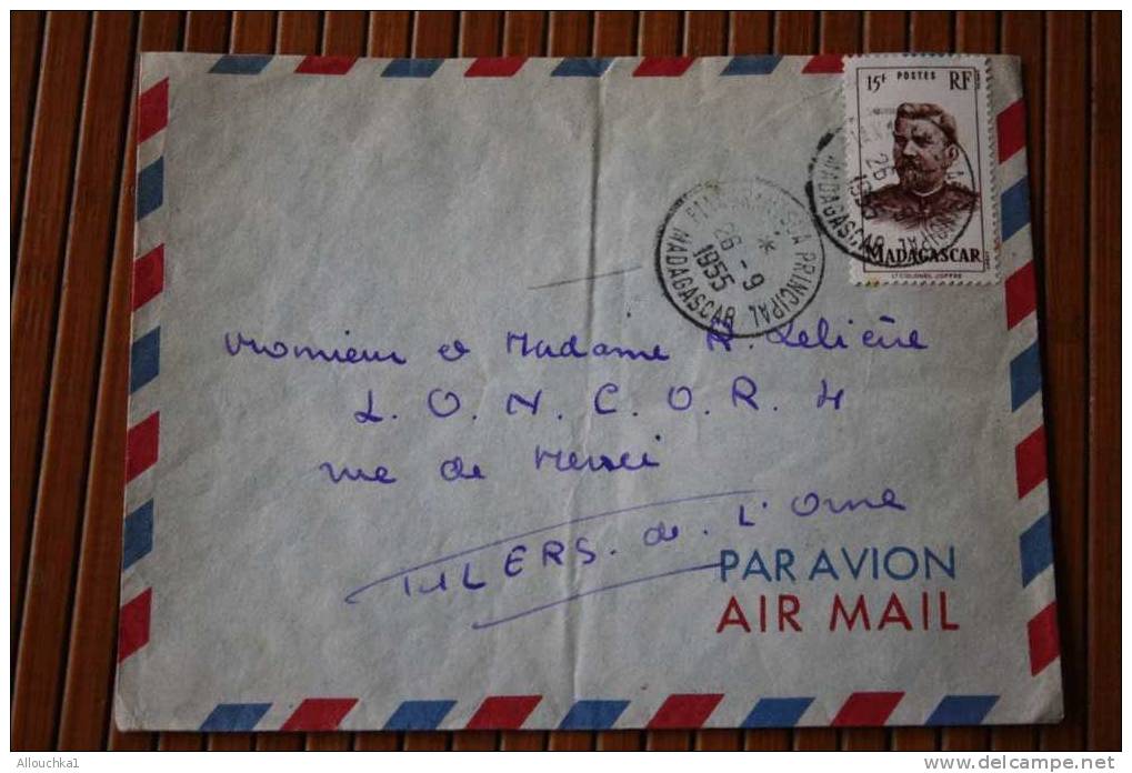 1955 LETTRE DE MADAGASCAR  > FIANARANTSOA > CACHET MANUELS LISIBLES EX COLONIE FRANCAISE P/ FLERS PAR AVION AIR MAIL - Cartas & Documentos