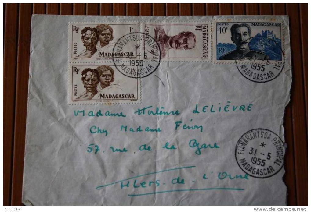 1955 LETTRE DE MADAGASCAR  > FIANARANTSOA > CACHET MANUELS LISIBLES EX COLONIE FRANCAISE P/ FLERS PAR AVION AIR MAIL - Cartas & Documentos
