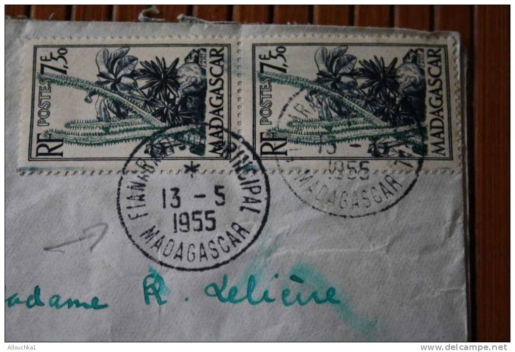 1955 LETTRE DE MADAGASCAR  > FIANARANTSOA > CACHET MANUELS LISIBLES EX COLONIE FRANCAISE P/ FLERS PAR AVION AIR MAIL - Cartas & Documentos