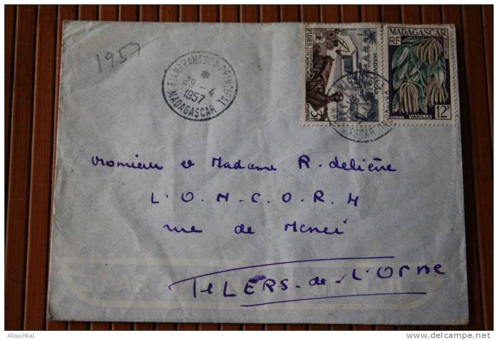 1955 LETTRE DE MADAGASCAR  > FIANARANTSOA > CACHET MANUELS LISIBLES EX COLONIE FRANCAISE P/ FLERS PAR AVION AIR MAIL - Cartas & Documentos