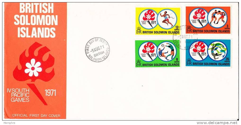 SOLOMON IS  1971  South Pacific Games  Running, Boxing, Football, Spear Fishing  Complete Set On FDC - British Solomon Islands (...-1978)