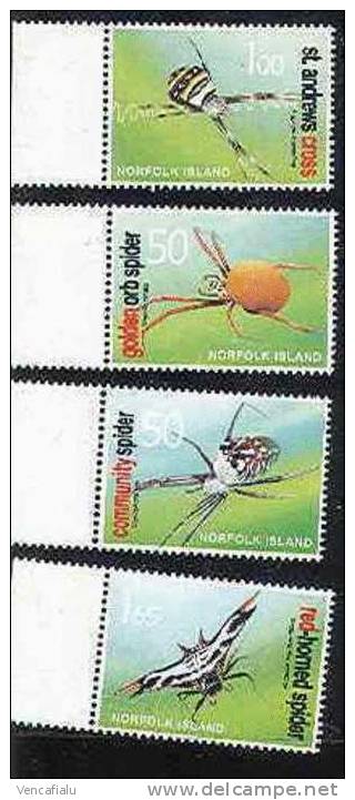 Norfolk - Spiders,set Of 4 Stamps,  MNH - Spiders