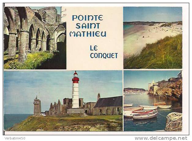 CPSM  ....LA POINTE ST MATHIEU..LE PHARE ET LES RUINES..LE CONQUET  LE PORT ET LES BLANCS SABLONS...NON ECRITE - Le Conquet