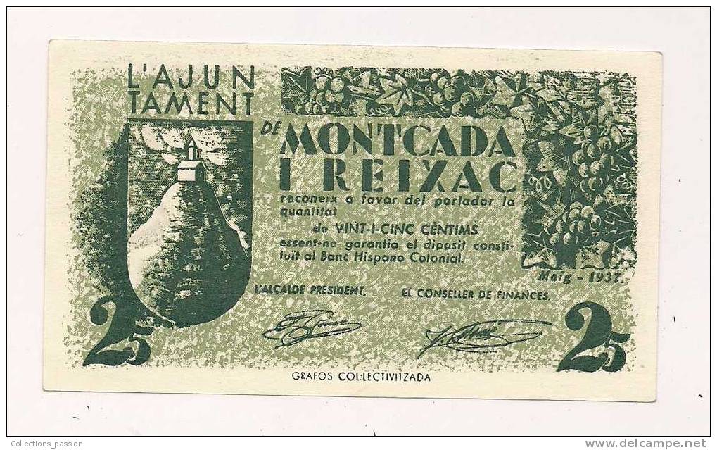 Billet , ESPAGNE , 25 Centins , 1937 , L'ajuntament De Montcada I Reixac - Altri & Non Classificati