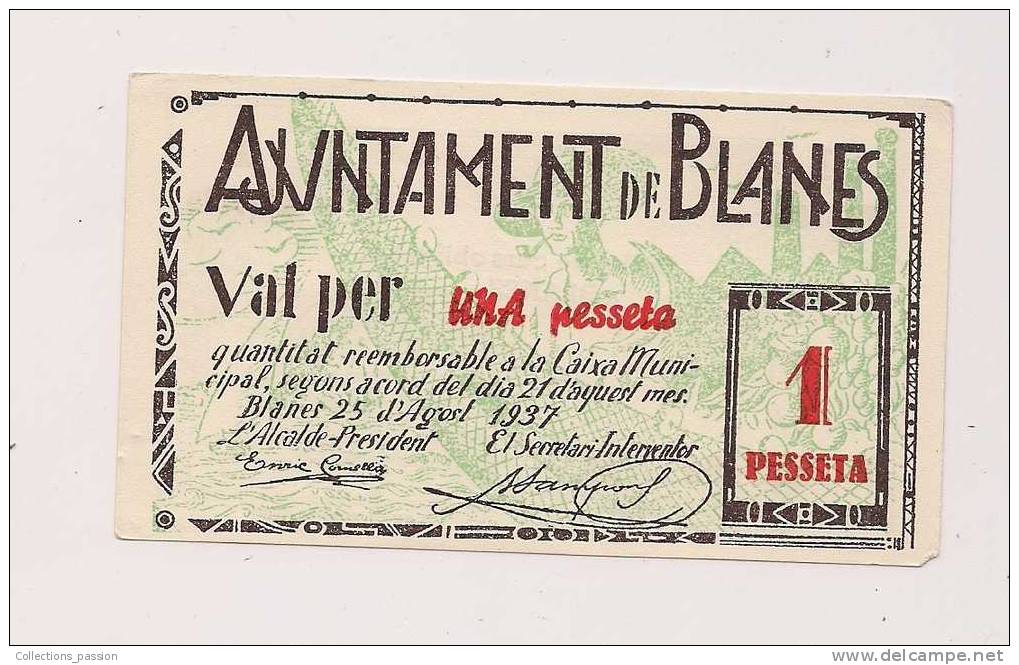 Billet , ESPAGNE , 1 Pesseta , 1937 ,  Ajuntament De Blanes , N° 023409 - 1-2 Pesetas