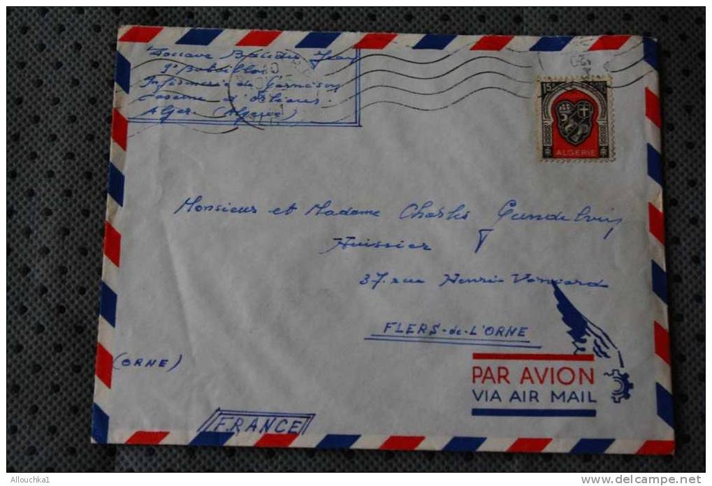 ENVELOPPE LETTRE PAR AVION => ALGER ALGERIE EX COLONIE FRANCAISE 1951 P/ FLERS ORNE FRANCE > FLAMME >>> - Briefe U. Dokumente