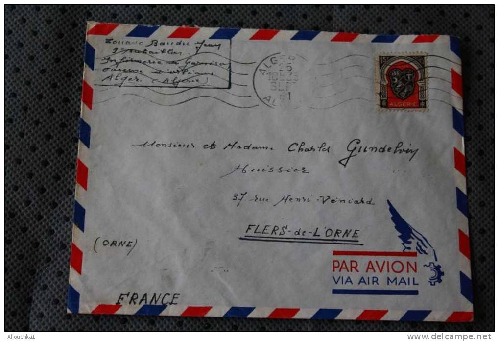 ENVELOPPE LETTRE PAR AVION => ALGER ALGERIE EX COLONIE FRANCAISE 1951 P/ FLERS ORNE FRANCE > FLAMME >>> - Briefe U. Dokumente