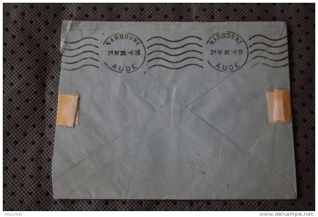 ENVELOPPE PAR AVION => OUED IMBERT ORAN  ALGERIE EX COLONIE FRANCAISE 1938 P/ NARBONNE CACHETS MANUELS +FLAMME VERSO - Covers & Documents