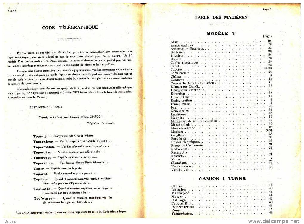 Catalogue Voiture Automibile FORD Modèle T Et Camion 1 Tonne De 1921 - Voitures