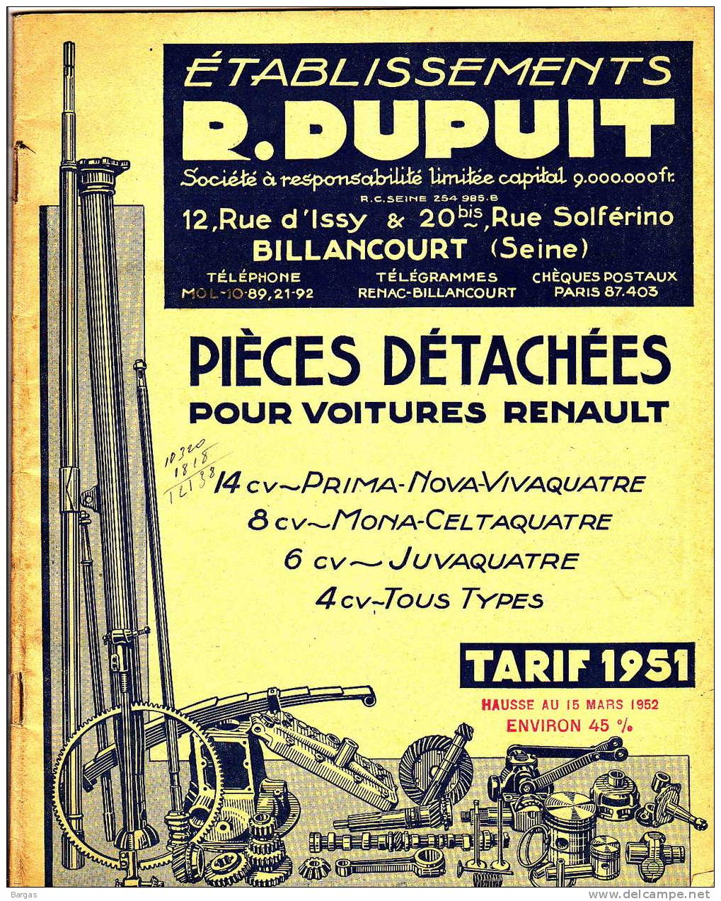 Catalogue Voiture Automibile Pieces Renault Primaquatre Novaquatre Vivaquatre Celtaquatre 4cv .... - Voitures