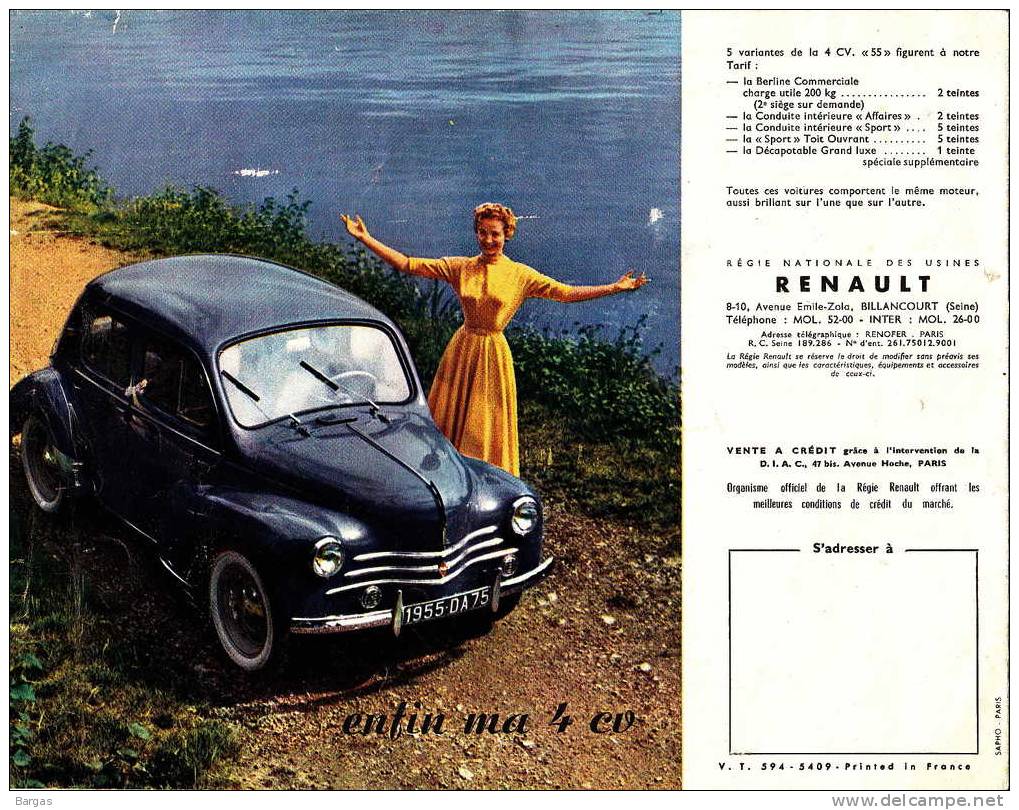 Catalogue Voiture Automobile Sous Forme De Dépliant Pour Renault 4CV 55 - Voitures