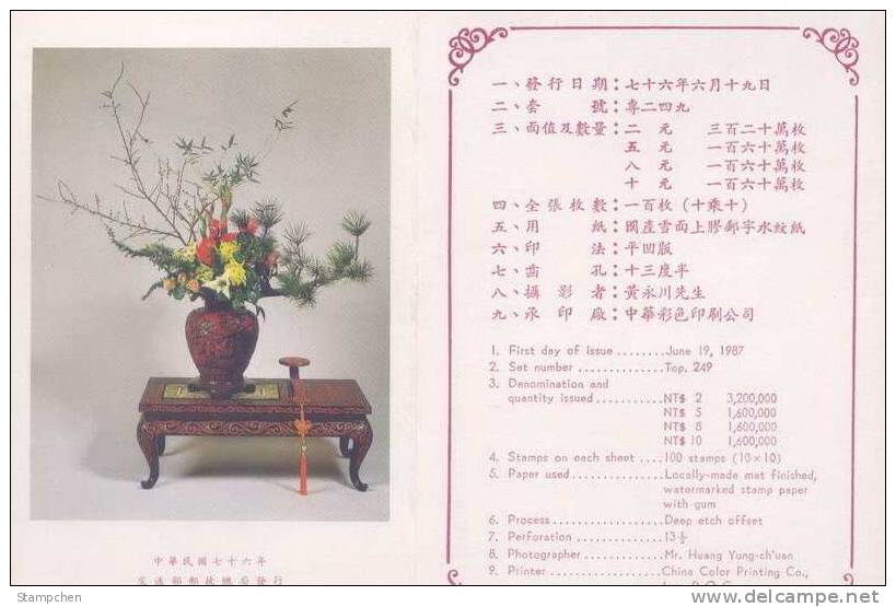 Folder Taiwan 1987 Floral Arrangements Stamps Ikebana Flower Bonsai - Neufs