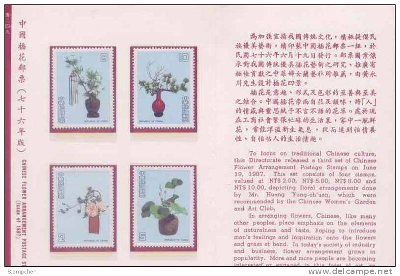 Folder Taiwan 1987 Floral Arrangements Stamps Ikebana Flower Bonsai - Unused Stamps