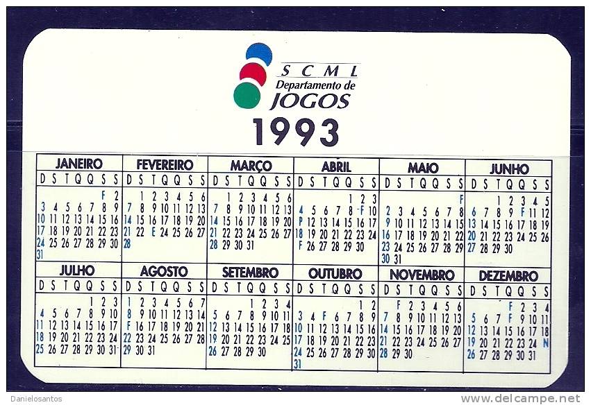 1993 Pocket Poche Bolsillo Bolso Calendar Calandrier Calendario Portugal SCML Jogos - Small : 1991-00