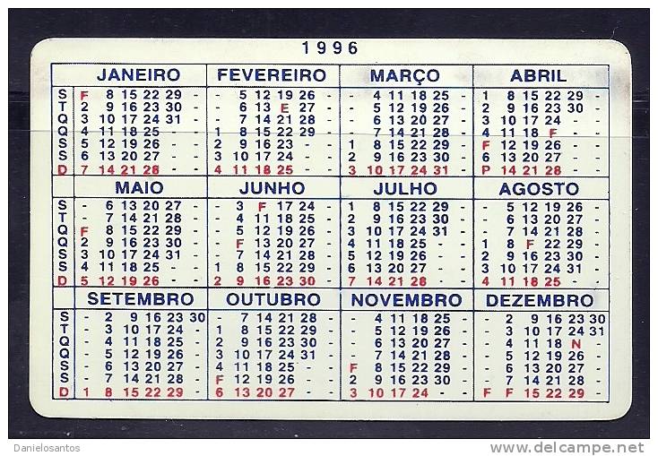 1996 Pocket Poche Bolsillo Bolso Calendar Calandrier Calendario Portugal Ceramica - Small : 1991-00