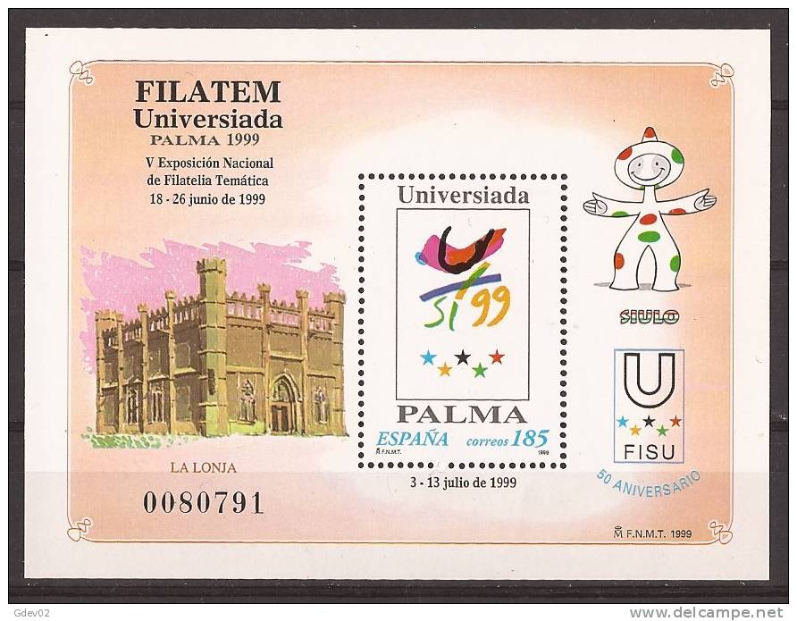 ES3648-L3916THC.España.Spain .Espagne FILATEM UNIVERSIADA PALMA DE MALLORCA .La Lonja.1999( Ed.3648**)LUJO - Hojas Conmemorativas