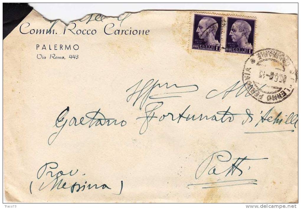 PALERMO - PATTI - Cover / Lettera  27.06.1945 -  "Scritto All'interno" Imperiale Senza Fasci. Lire 1 X 2 - Marcophilia