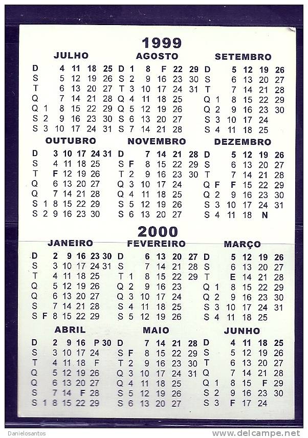 1999 Pocket Poche Bolsillo Bolso Calendar Calandrier Calendario Portugal Cartão  Utente - Small : 1991-00