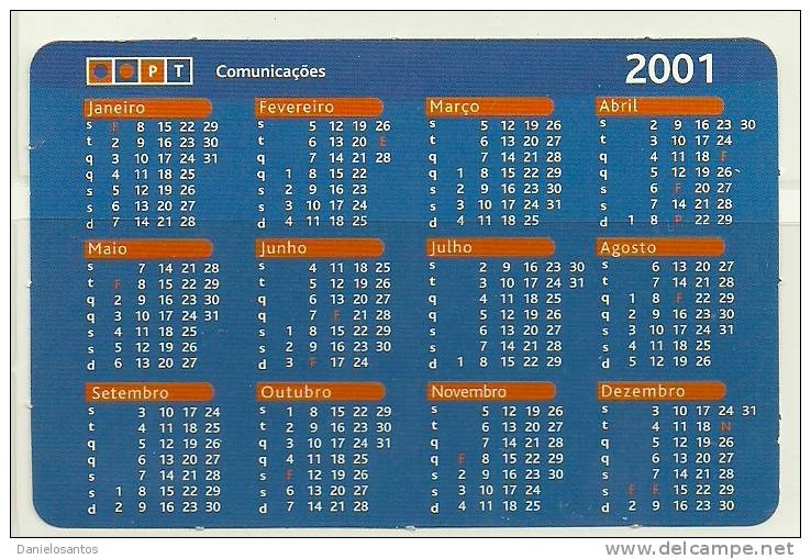 2001 Pocket Poche Bolsillo Bolso Calendar Calandrier Calendario Portugal PT Comunicações - Small : 2001-...