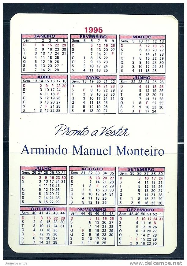 1995 Pocket Poche Bolsillo Bolso Calendar Calandrier Calendario Portugal - Small : 1991-00