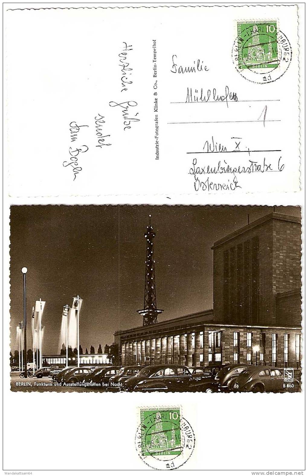 AK 660 BERLIN, Funkturm Und Ausstellungshallen Bei Nacht VW-Käfer 08.1.57 -19 (1) BERLIN-CHARLOTTENBURG 2 Ad Nach Wien - Charlottenburg
