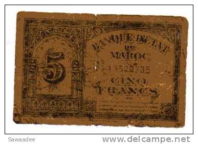 BILLET MAROC - P.21 - BANQUE D´ETAT DU MAROC - 5 FRANCS - 1943 - - Maroc