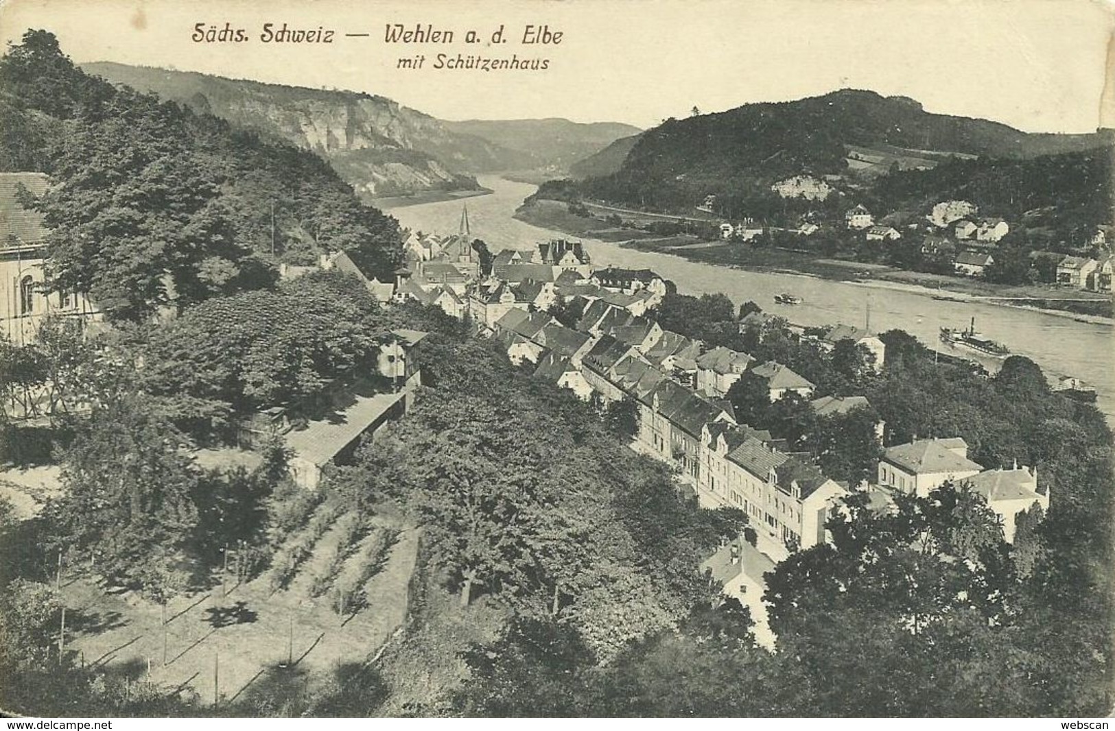 AK Wehlen Elbe Ort Dampfer & Schützenhaus ~1910 #01 - Wehlen