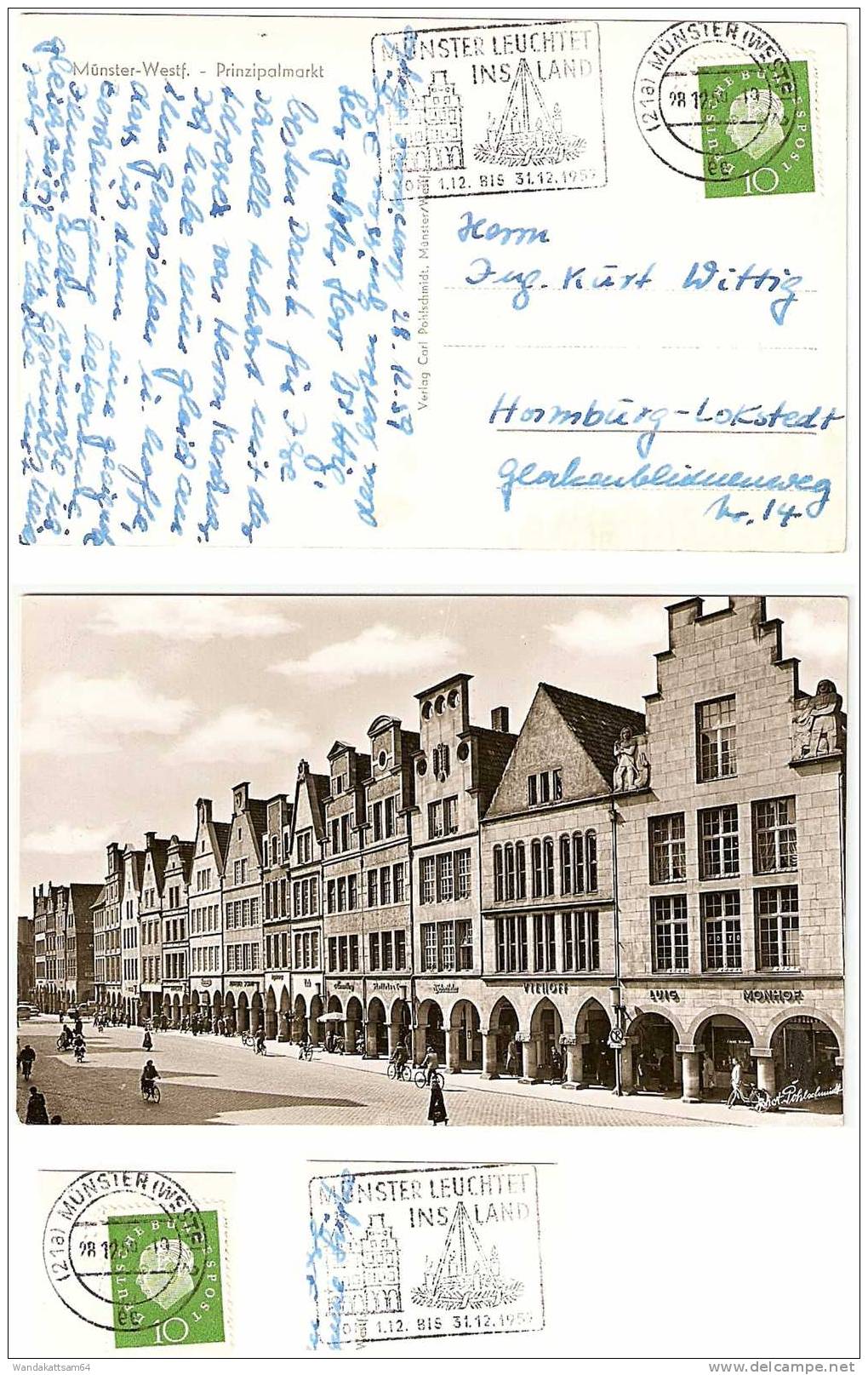 AK Münster-Westf. - Prinzipalmarkt 28.12.59.-19 (21a) MÜNSTER (WESTF) 2 Ee U. Werbestempel MÜNSTER LEUCHTET INS LAND Vom - Münster